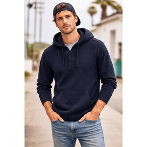 Vintage Quicksilver Cotton Blend Knit Hoodie Henley Pullover Grunge Skater Surf